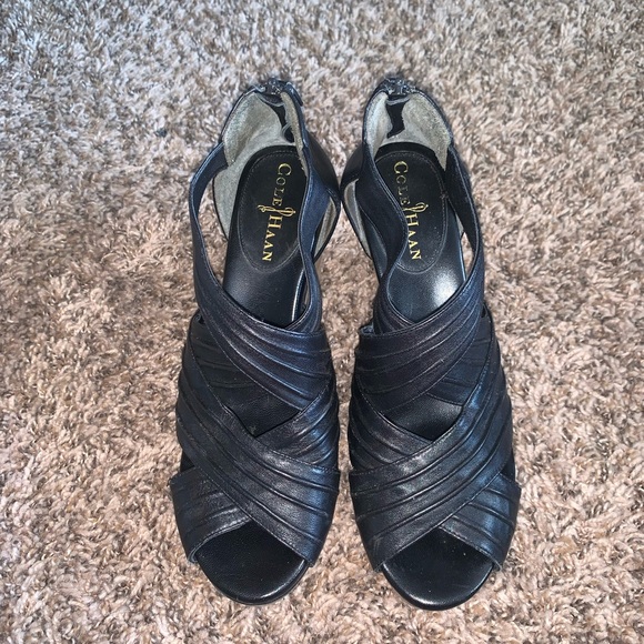 Cole Haan Black Leather Strap Wedges Size 7 - Picture 2 of 8